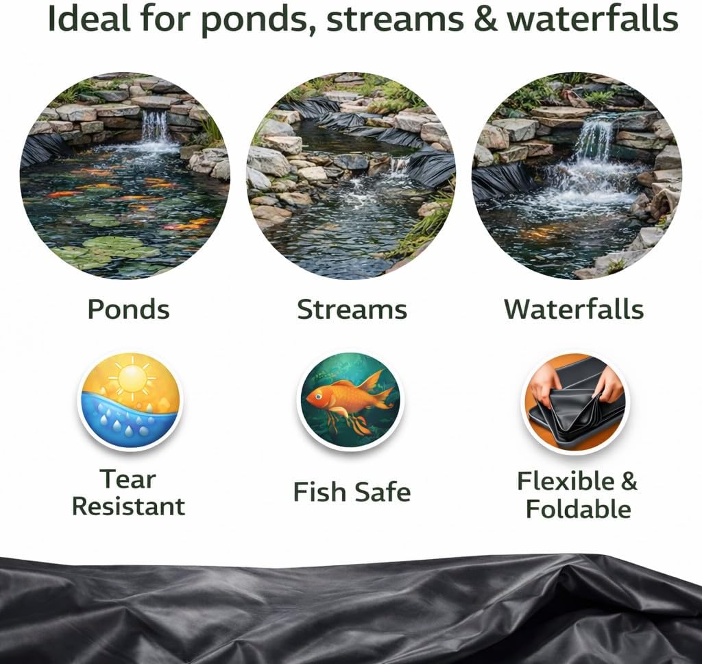 Pond Liner 1 m x 1 m Heavy Duty 450 GSM PVC Garden Pond Liner Sheet - Fish-Safe Waterproof Pond Membrane for Koi Wildlife Water Features, Streams, Waterfalls - Flexible Tear and Puncture Resistant