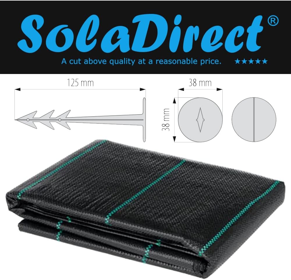 4 x 10 m / 13.1 x 32.8 ft Weed Control Membrane, Weed Control Woven Fabric, Ground Cover Sheet, 100 GSM, UV Stabilised, Weed Barrier Mat for Gardens, Patios, Flower Beds, Landscaping (Black) + 20 Pegs