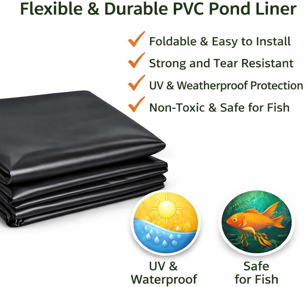 Pond Liner 1 m x 1 m Heavy Duty 450 GSM PVC Garden Pond Liner Sheet - Fish-Safe Waterproof Pond Membrane for Koi Wildlife Water Features, Streams, Waterfalls - Flexible Tear and Puncture Resistant