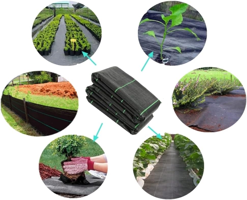 4 x 10 m / 13.1 x 32.8 ft Weed Control Membrane, Weed Control Woven Fabric, Ground Cover Sheet, 100 GSM, UV Stabilised, Weed Barrier Mat for Gardens, Patios, Flower Beds, Landscaping (Black) + 20 Pegs