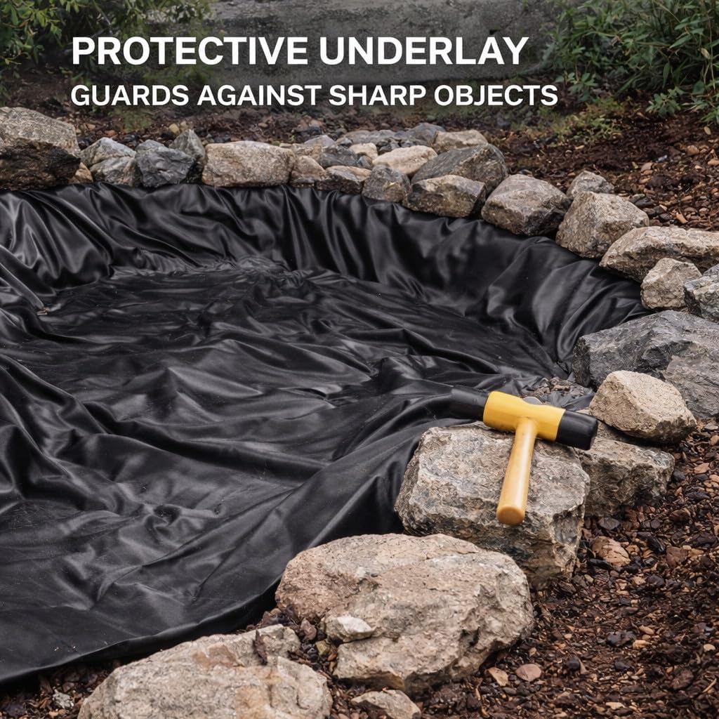 EPDM Pond Liner 2.5m x 3m 900gsm Rubber with 50gsm Black Underlay - Heavy Duty Fish Safe Waterproof Pond Membrane for Garden Ponds, Koi, Wildlife, Water Features, Landscaping - UV and Ozone Resistant