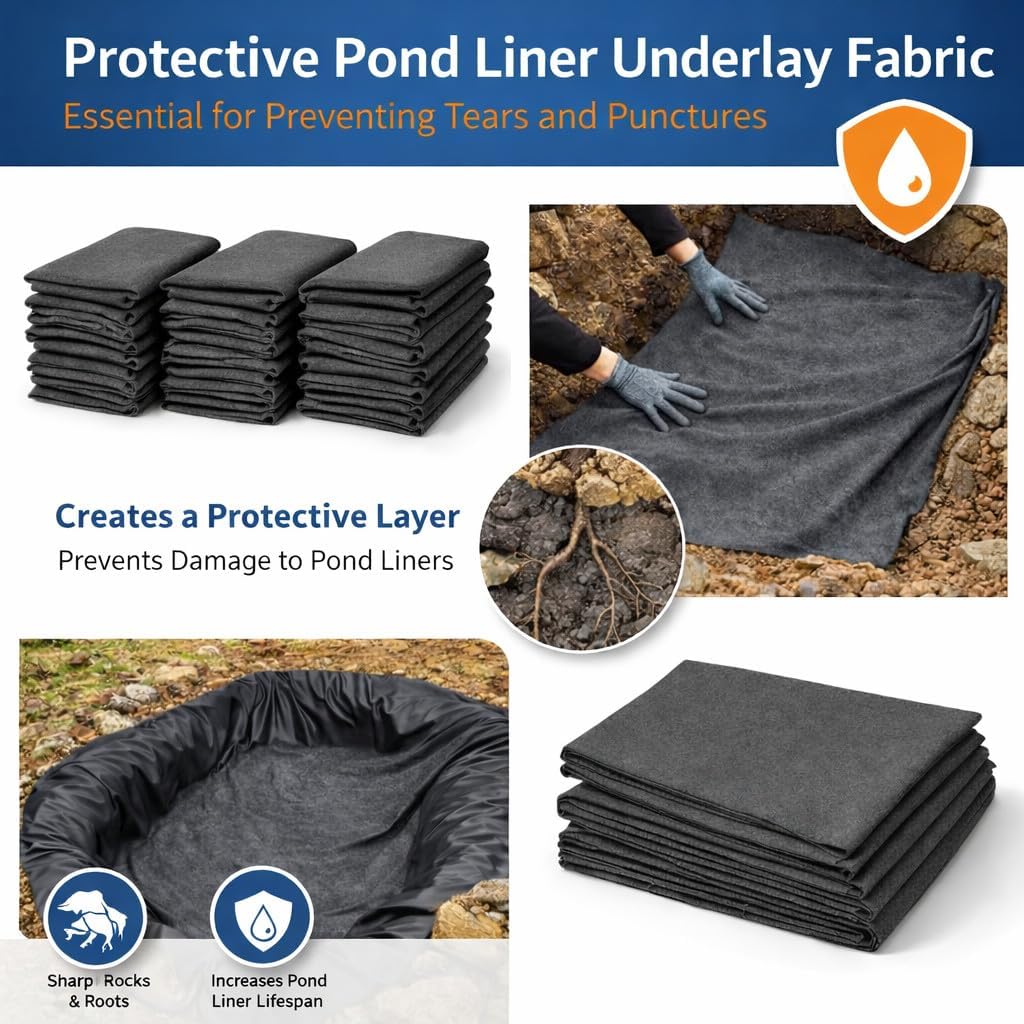 Pond Liner Underlay 3 m x 5 m 50 GSM Geotextile Fabric - Protective Fleece Ground Mat for Garden Ponds - Fits PVC EPDM Rubber Pond Liners - Cushions Against Stones, Roots - Easy Cut and Fit