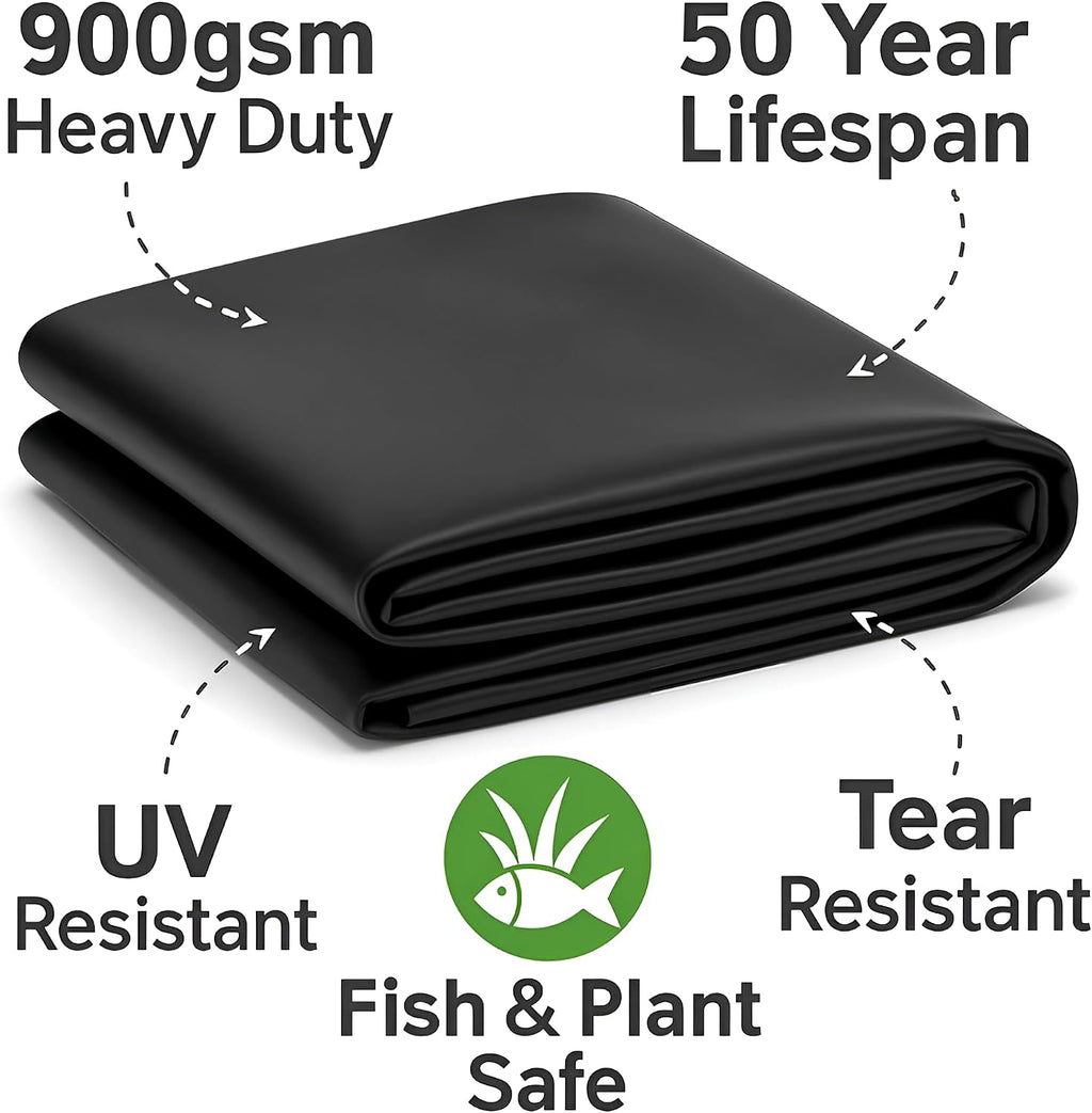 Pond Liner EPDM 2.5m x 2.5m 900 GSM - Flexible Rubber Garden Pond Liner For Koi, Fish, Wildlife Ponds, Waterfalls And Fountains - Heavy Duty Tear Resistant UV Resistant Long Lasting Durable Pond Sheet