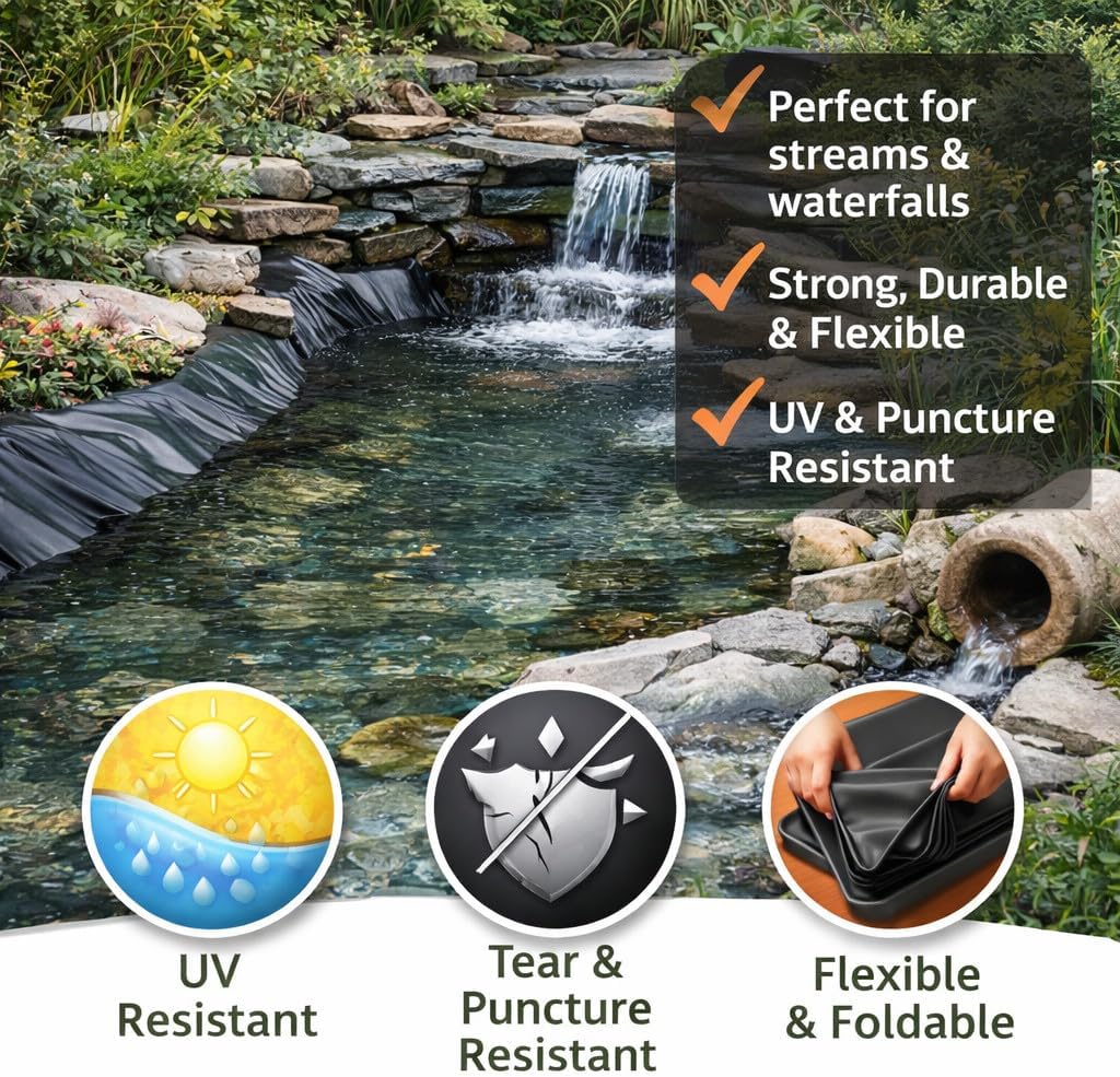 Pond Liner 1 m x 1 m Heavy Duty 450 GSM PVC Garden Pond Liner Sheet - Fish-Safe Waterproof Pond Membrane for Koi Wildlife Water Features, Streams, Waterfalls - Flexible Tear and Puncture Resistant