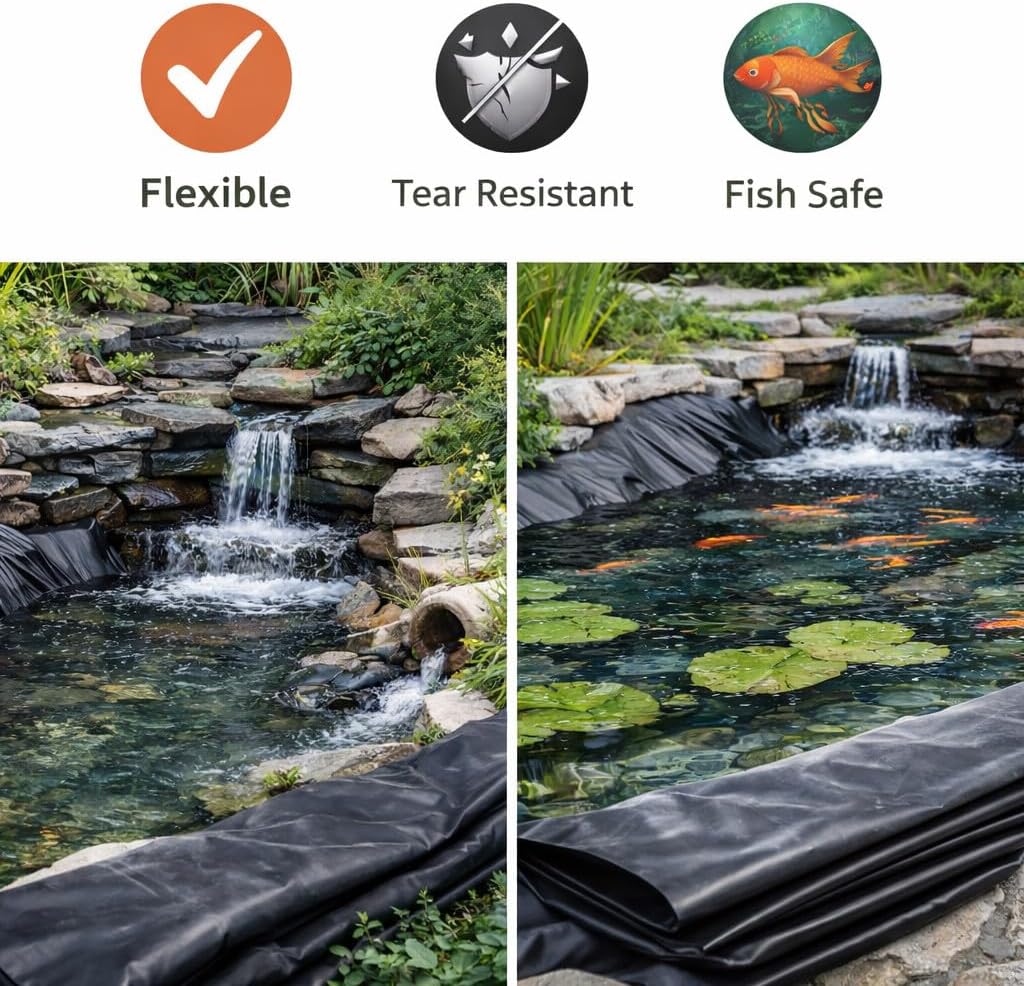 Pond Liner 1 m x 1 m Heavy Duty 450 GSM PVC Garden Pond Liner Sheet - Fish-Safe Waterproof Pond Membrane for Koi Wildlife Water Features, Streams, Waterfalls - Flexible Tear and Puncture Resistant