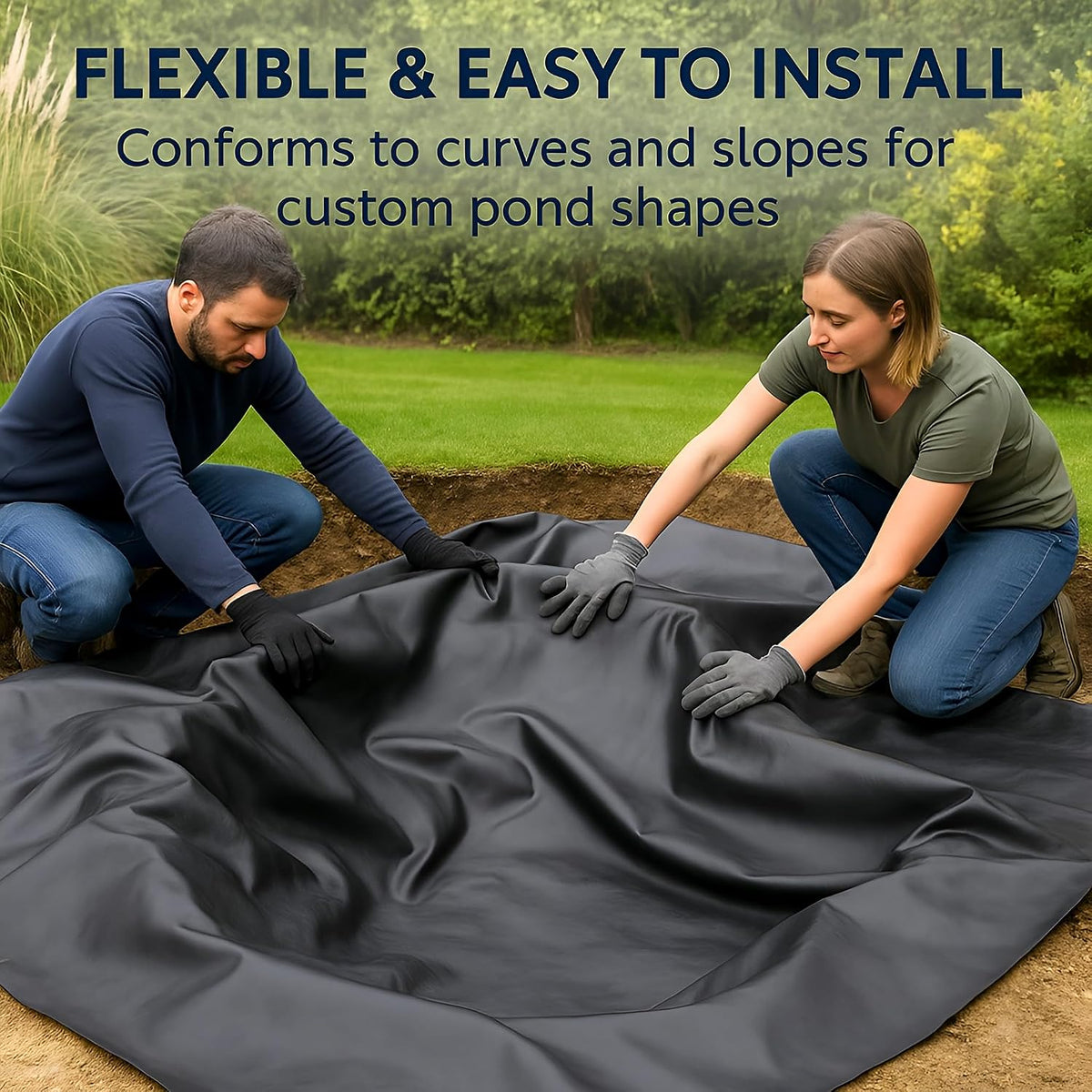 Pond Liner EPDM 2.5m x 2.5m 900 GSM - Flexible Rubber Garden Pond Liner For Koi, Fish, Wildlife Ponds, Waterfalls And Fountains - Heavy Duty Tear Resistant UV Resistant Long Lasting Durable Pond Sheet