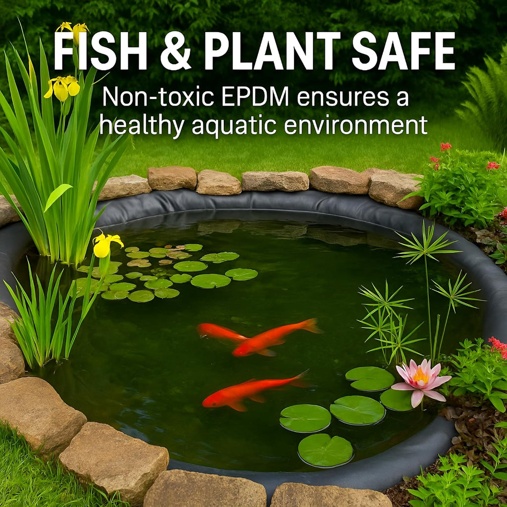 Pond Liner EPDM 2.5m x 2.5m 900 GSM - Flexible Rubber Garden Pond Liner For Koi, Fish, Wildlife Ponds, Waterfalls And Fountains - Heavy Duty Tear Resistant UV Resistant Long Lasting Durable Pond Sheet